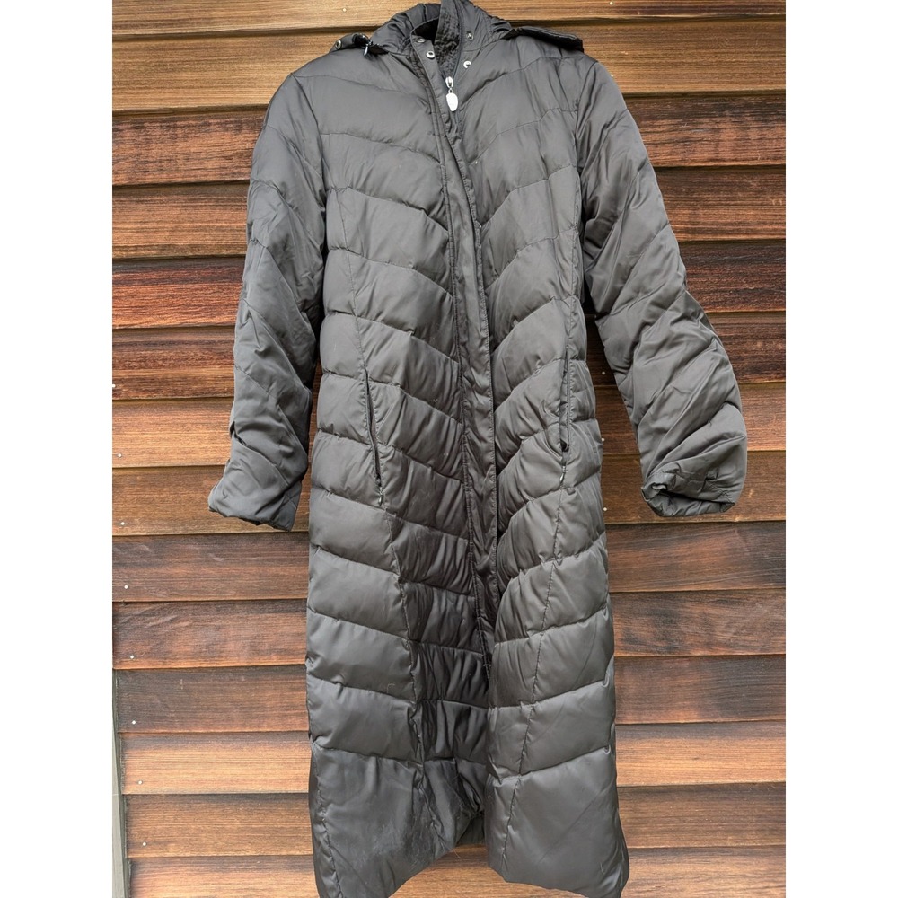 Hilary Radley Long Down Puffer Women's Coat Sz Med Warm Light Hood Winter Jacket